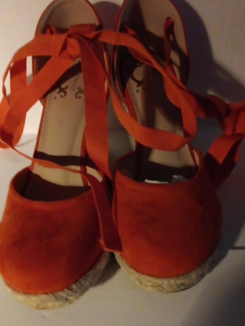 C. Wonder Orange Espadrille Wedge Sandals with Ankle Ties